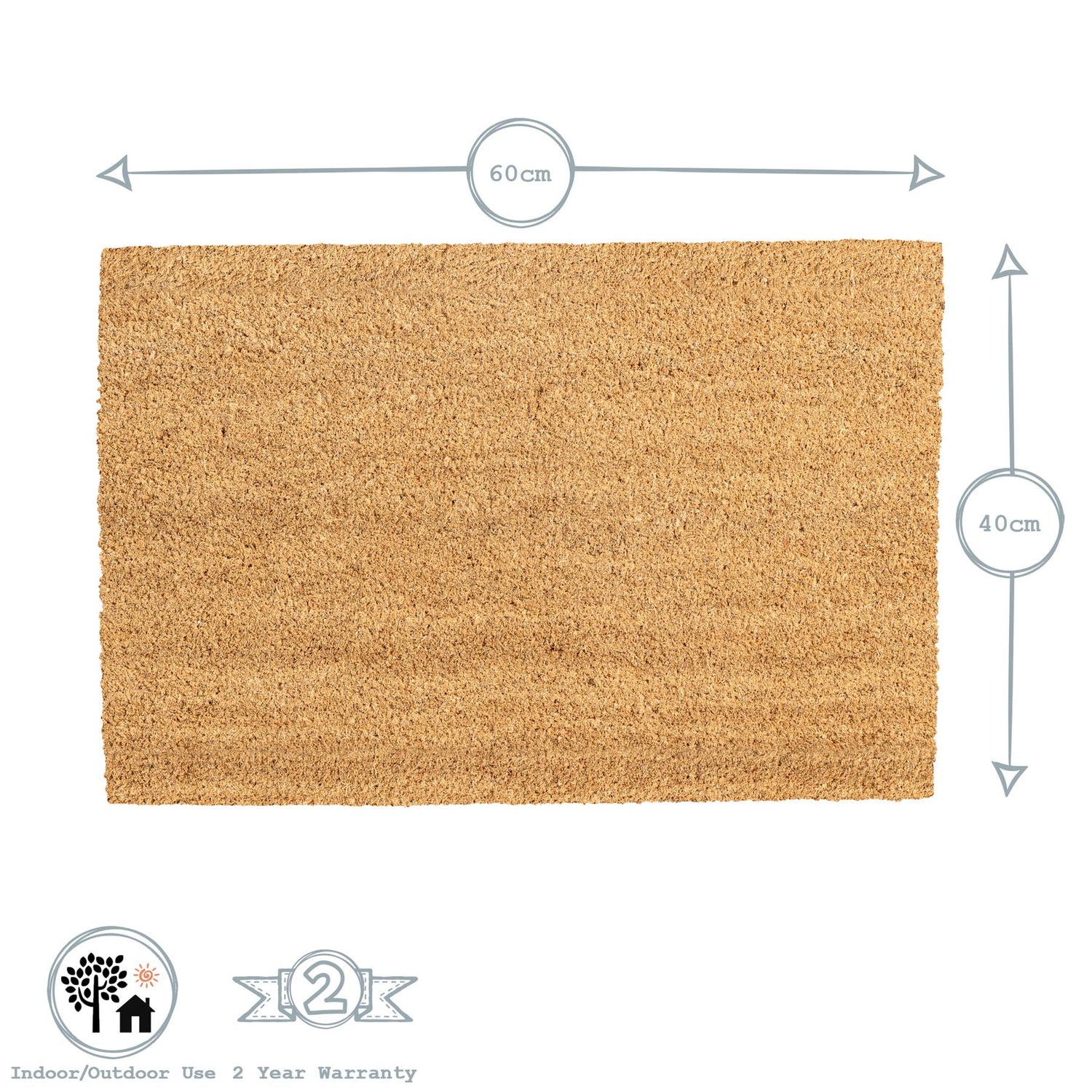 60cm x 40cm Brown Coir Door Mat