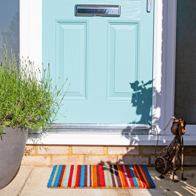 90cm x 60cm Multicoloured Pinstripe Coir Door Mat - By Nicola Spring