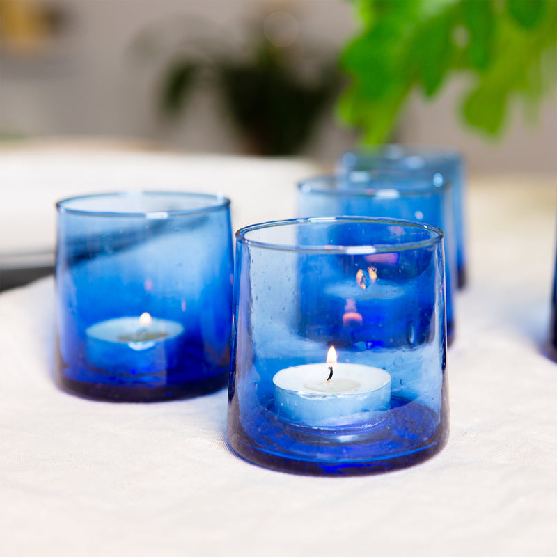 200ml Merzouga Recycled Glass Tea Light Holders - Pack of Six - By Nicola Spring