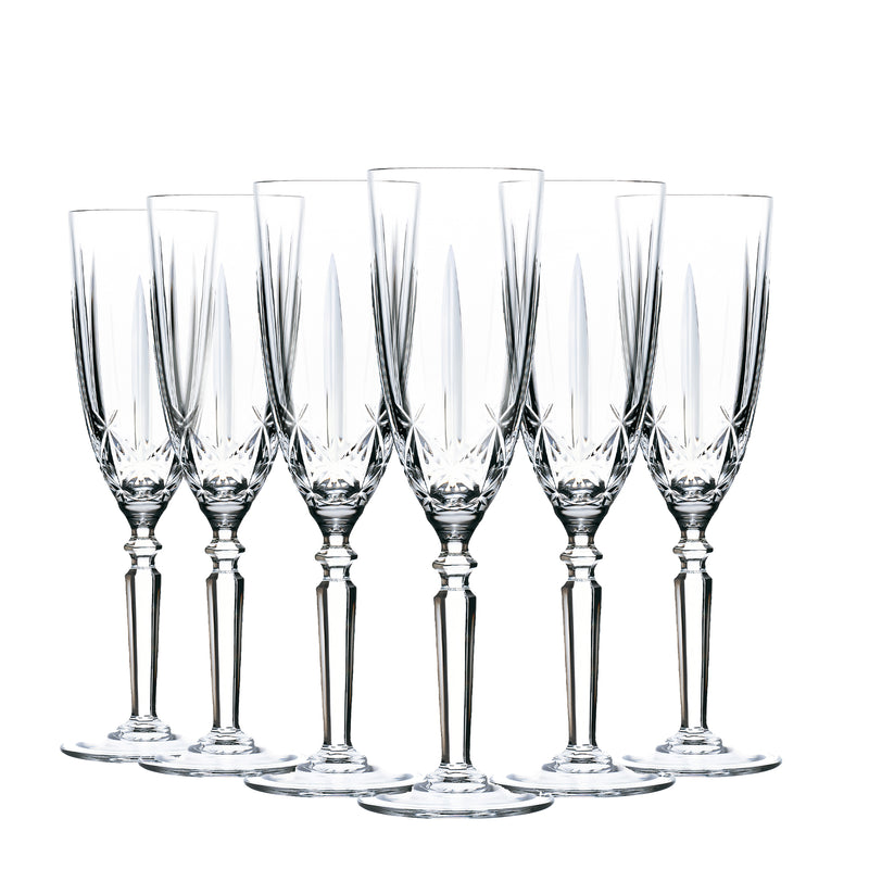 RCR Crystal Orchestra Cut Glass Champagne Flutes - 200ml - Pack of 6