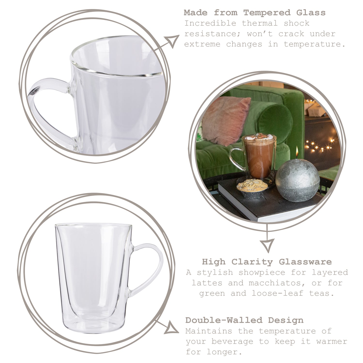 285ml Double Walled Glass Mugs - Pack of Two