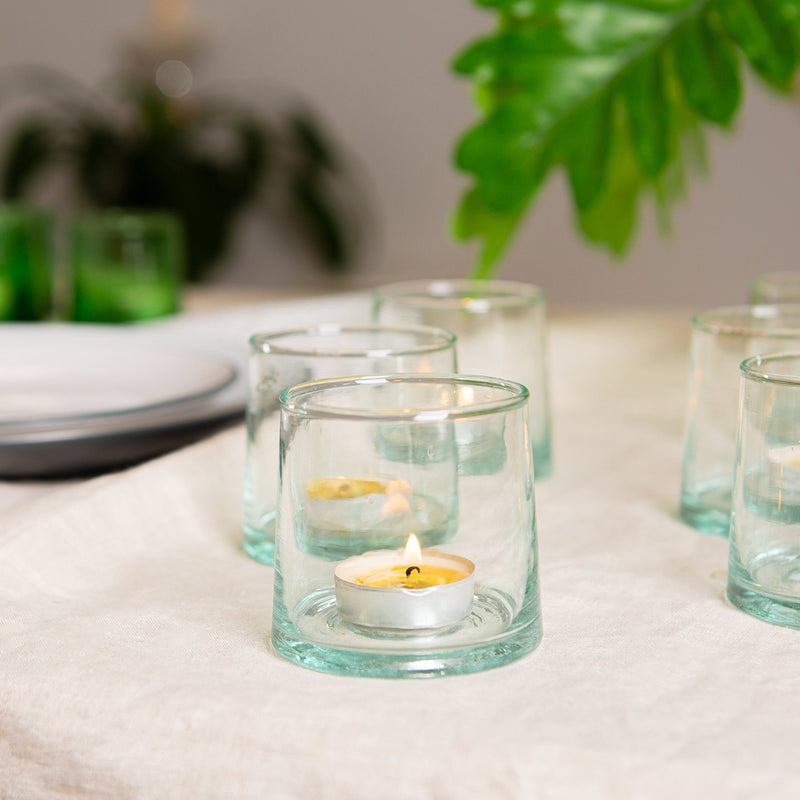 200ml Merzouga Recycled Glass Tea Light Holders - Pack of Six - By Nicola Spring