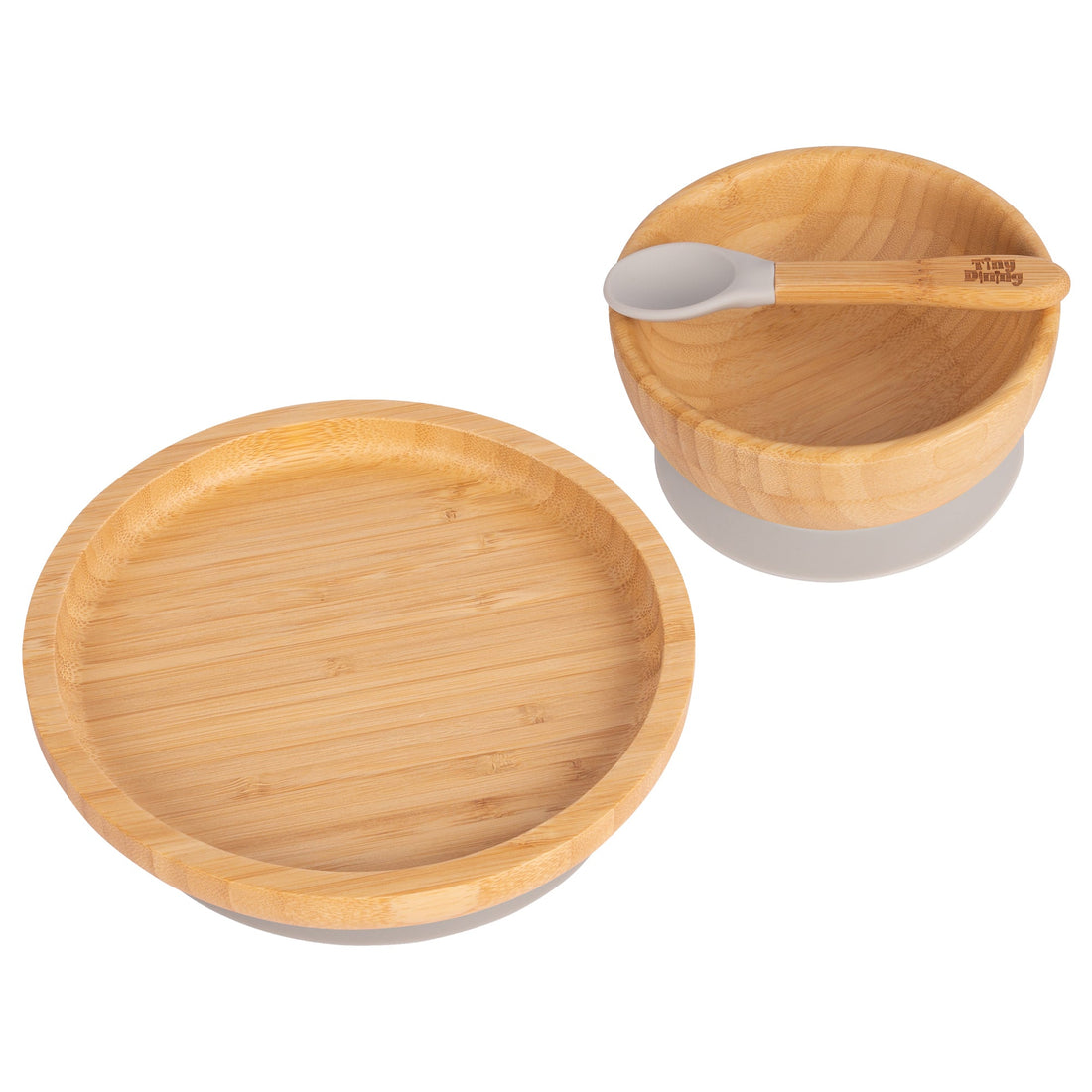 Round Open Bamboo Suction Dinner Set - Grey