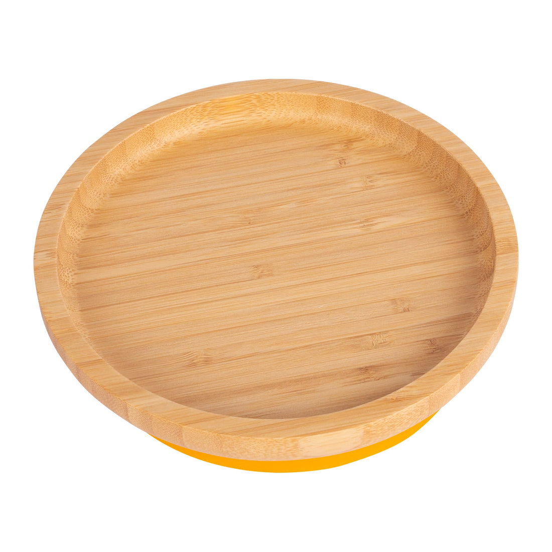 Round Bamboo Baby Feeding Plate with Yellow Suction Cup