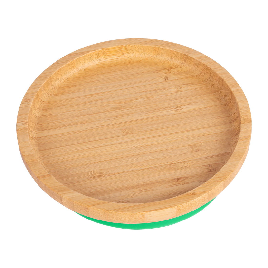 Round Bamboo Baby Feeding Plate with Green Suction Cup