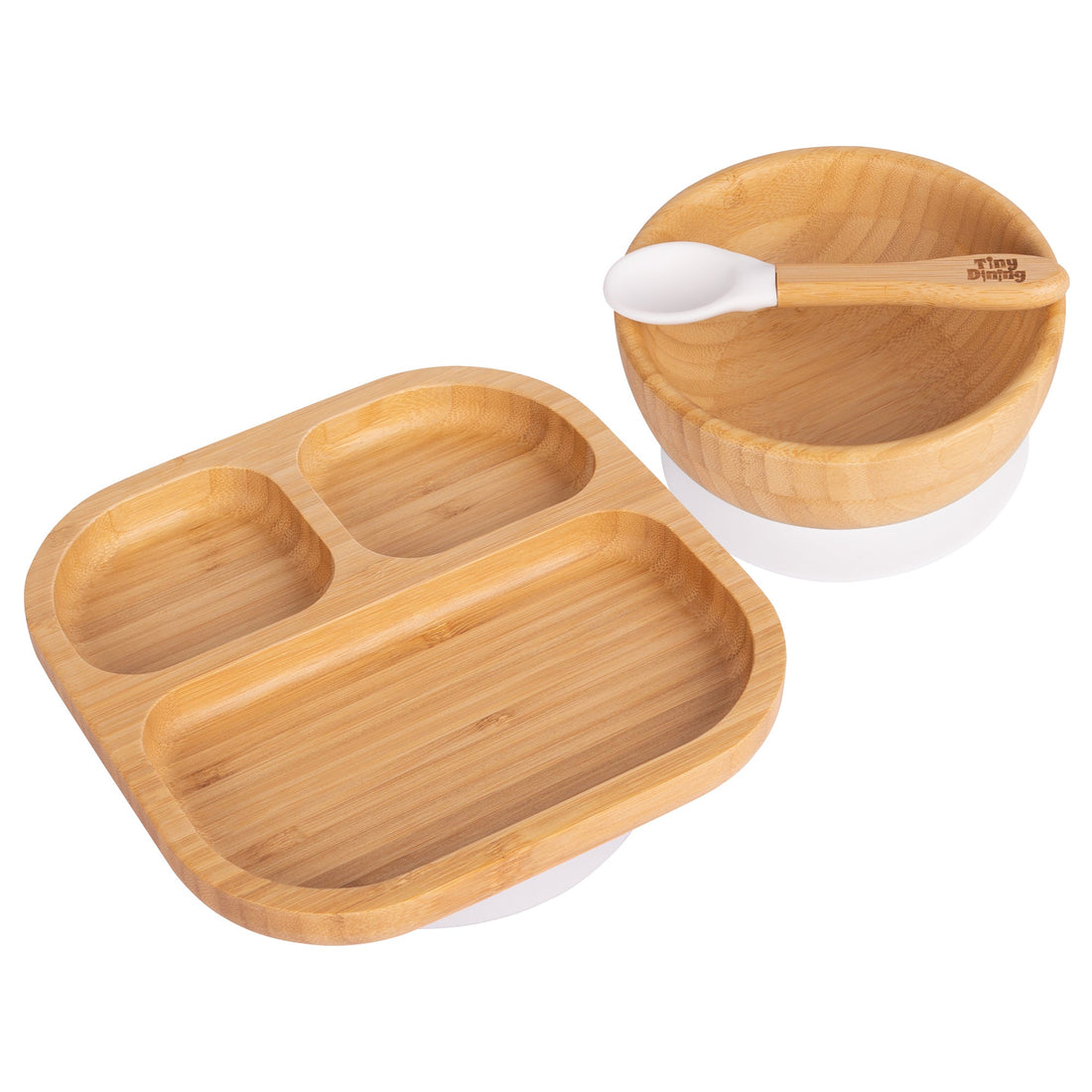 Square Divider Bamboo Suction Dinner Set - White