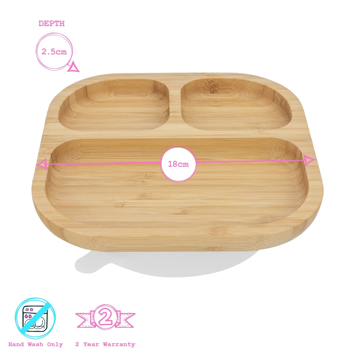Square Divider Bamboo Suction Plate