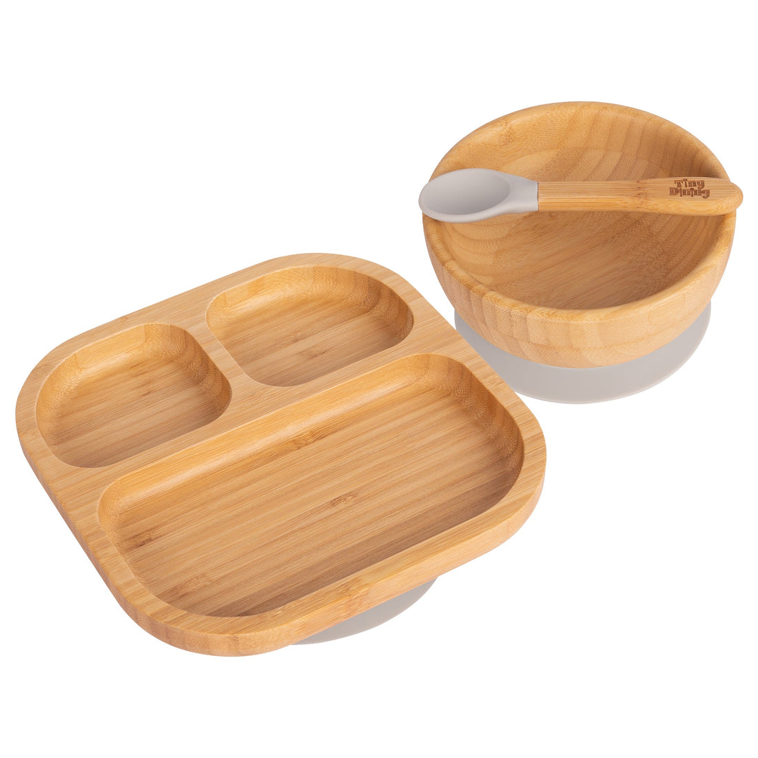 Square Divider Bamboo Suction Dinner Set - Grey