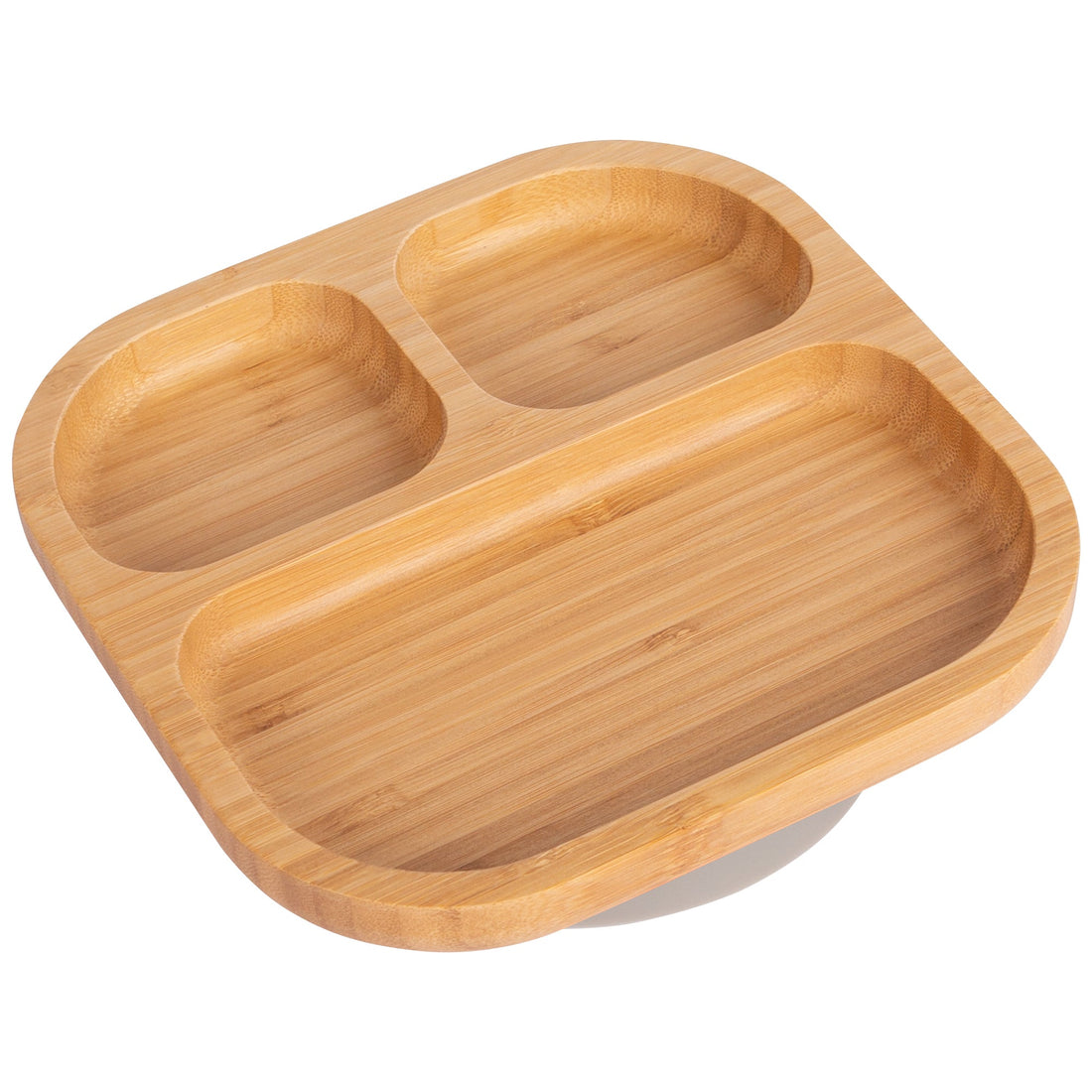 Square Divided Bamboo Baby Feeding Plate with Grey Suction Cup