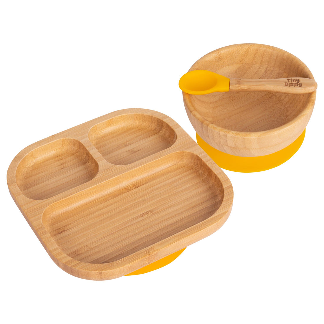 Square Divider Bamboo Suction Dinner Set - Yellow
