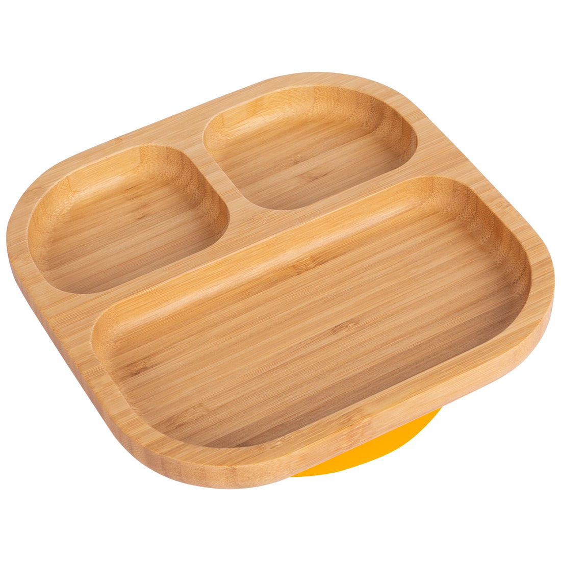 Square Divided Bamboo Baby Feeding Plate with Yellow Suction Cup
