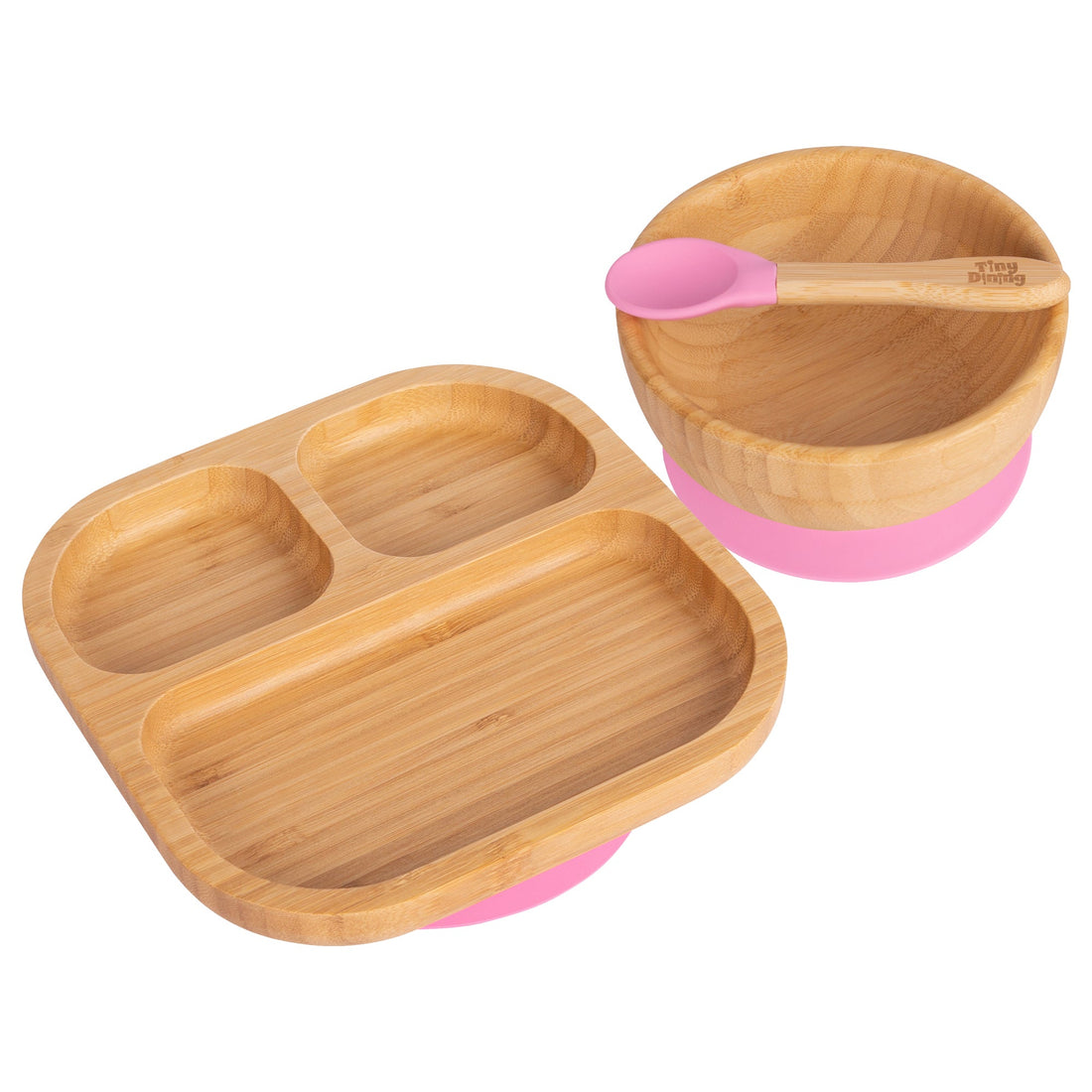 Square Divider Bamboo Suction Dinner Set - Pink