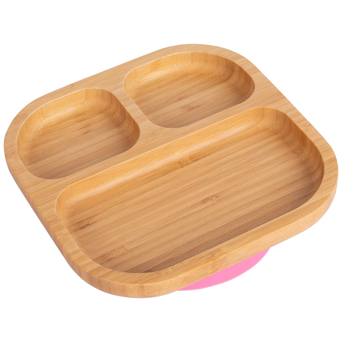 Square Divided Bamboo Baby Feeding Plate with Pink Suction Cup