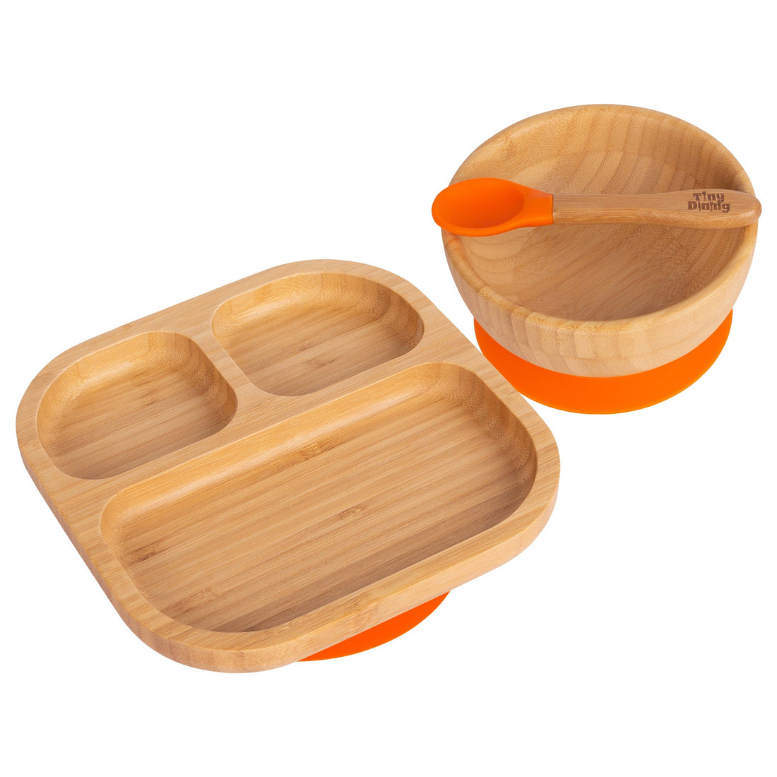 Square Divider Bamboo Suction Dinner Set - Orange