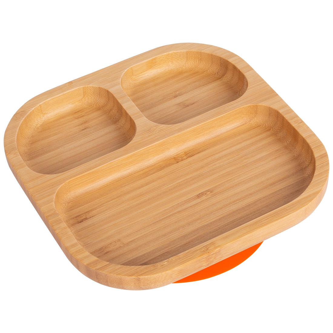 Square Divided Bamboo Baby Feeding Plate with Orange Suction Cup