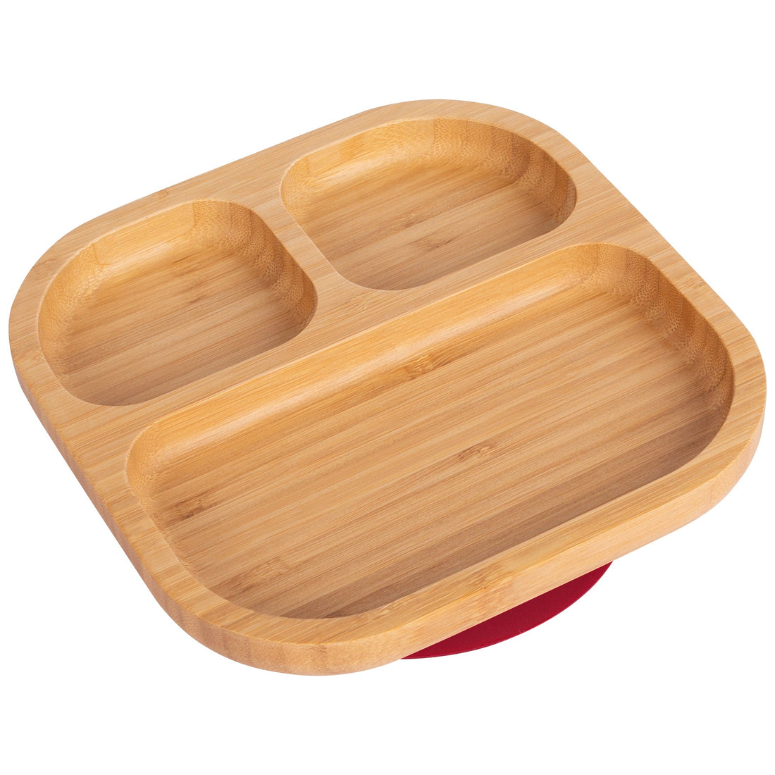 Square Divided Bamboo Baby Feeding Plate with Red Suction Cup