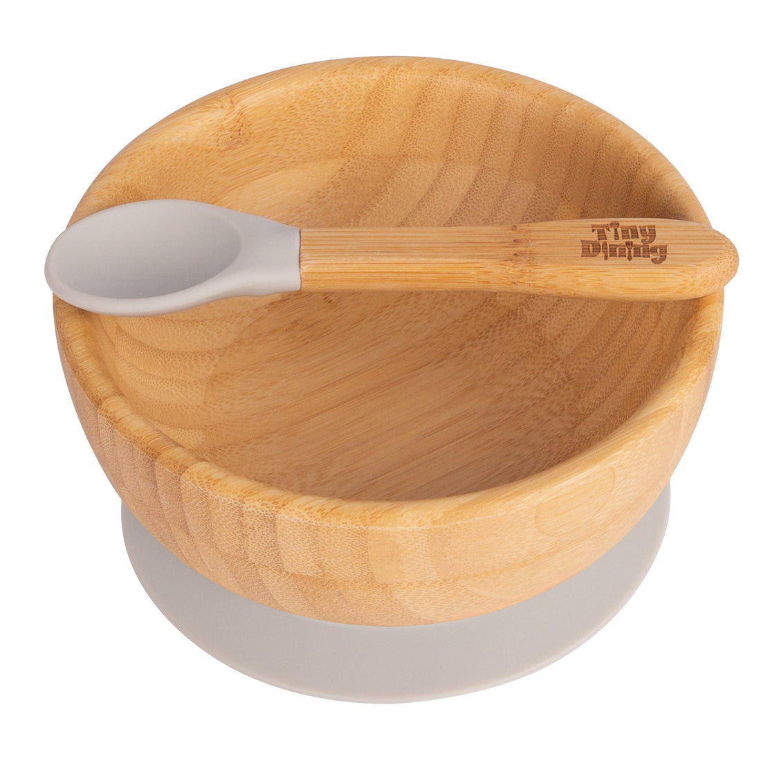 Bamboo Baby Suction Bowl &amp; Spoon Set - Grey