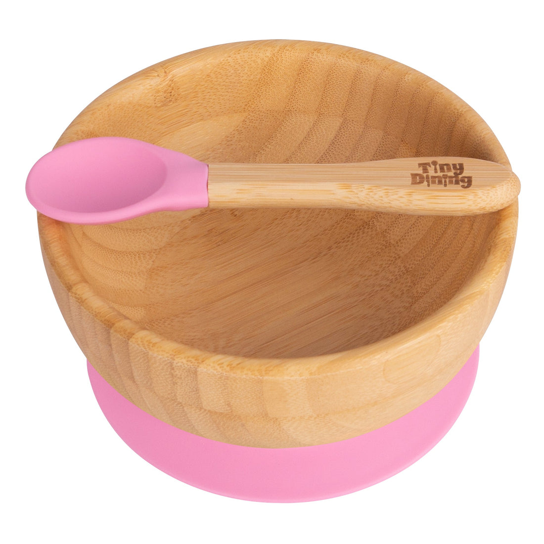 Bamboo Baby Suction Bowl &amp; Spoon Set - Pink