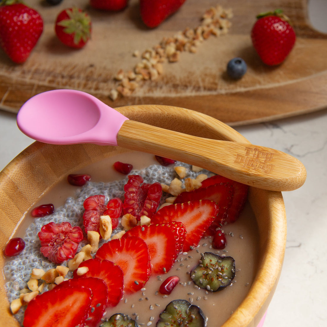 Bamboo Baby Feeding Spoon with Pink Silicone Tip