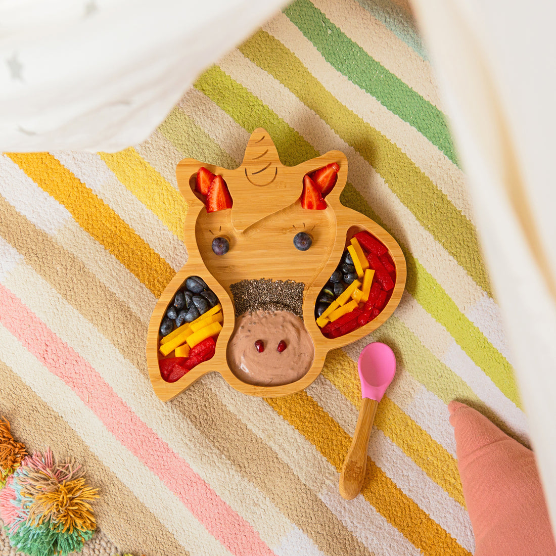 Bella the Unicorn Bamboo Baby Feeding Plate with Orange Suction Cup