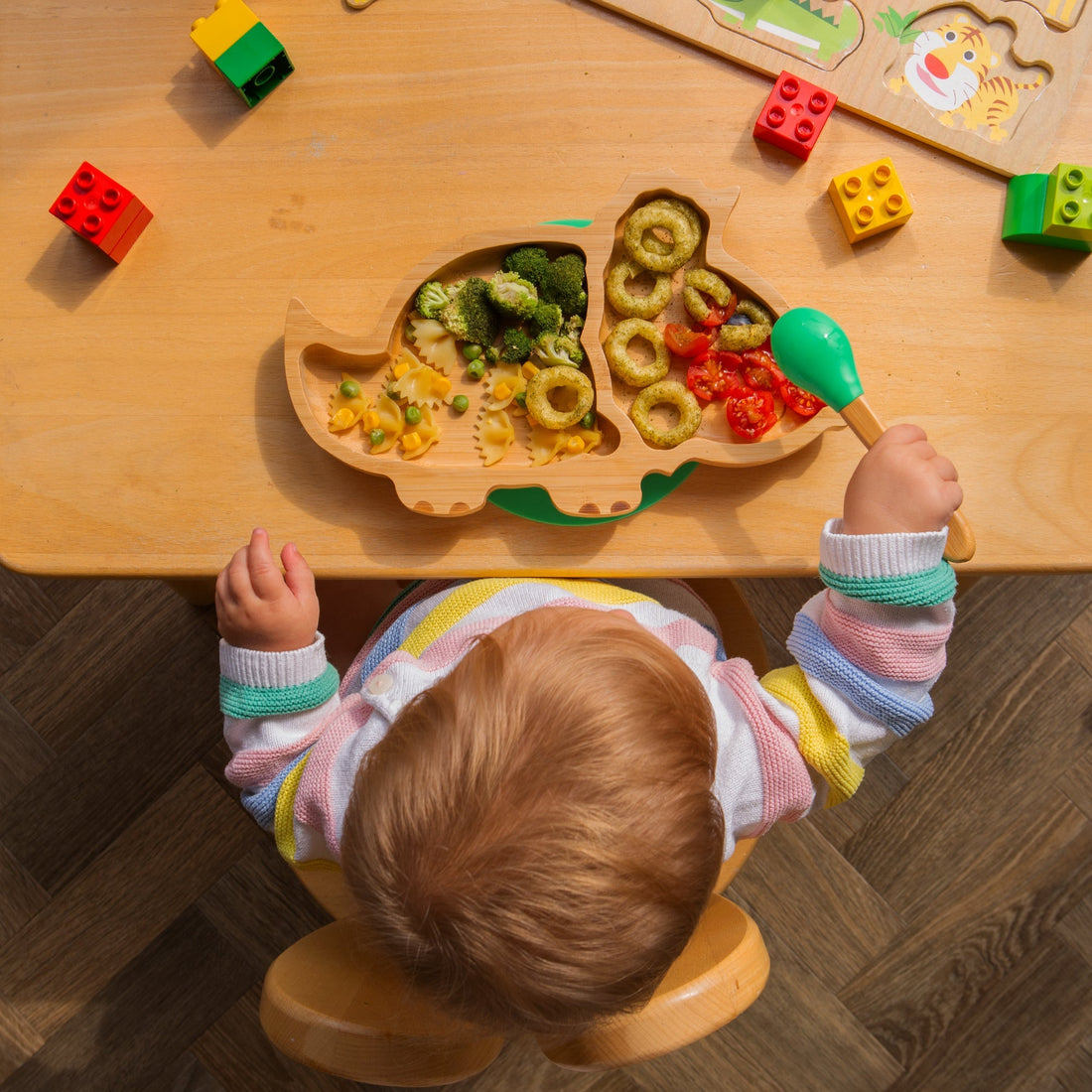Dani the Dinosaur Bamboo Baby Feeding Plate with Red Suction Cup