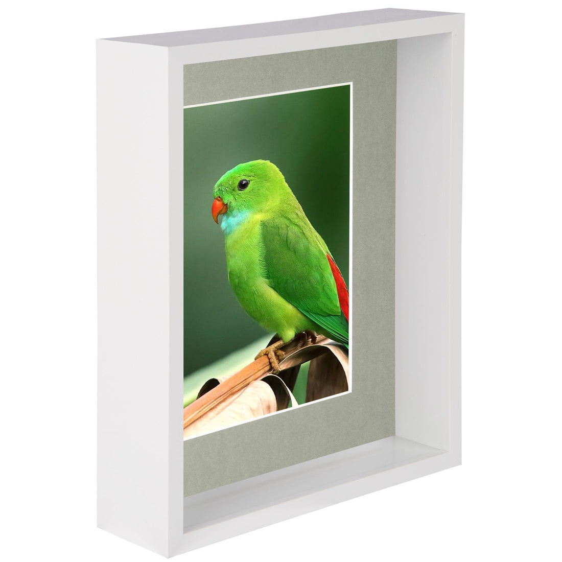 White 8" x 10" Deep Shadow Box Photo Frame with 5" x 7" Grey Mount