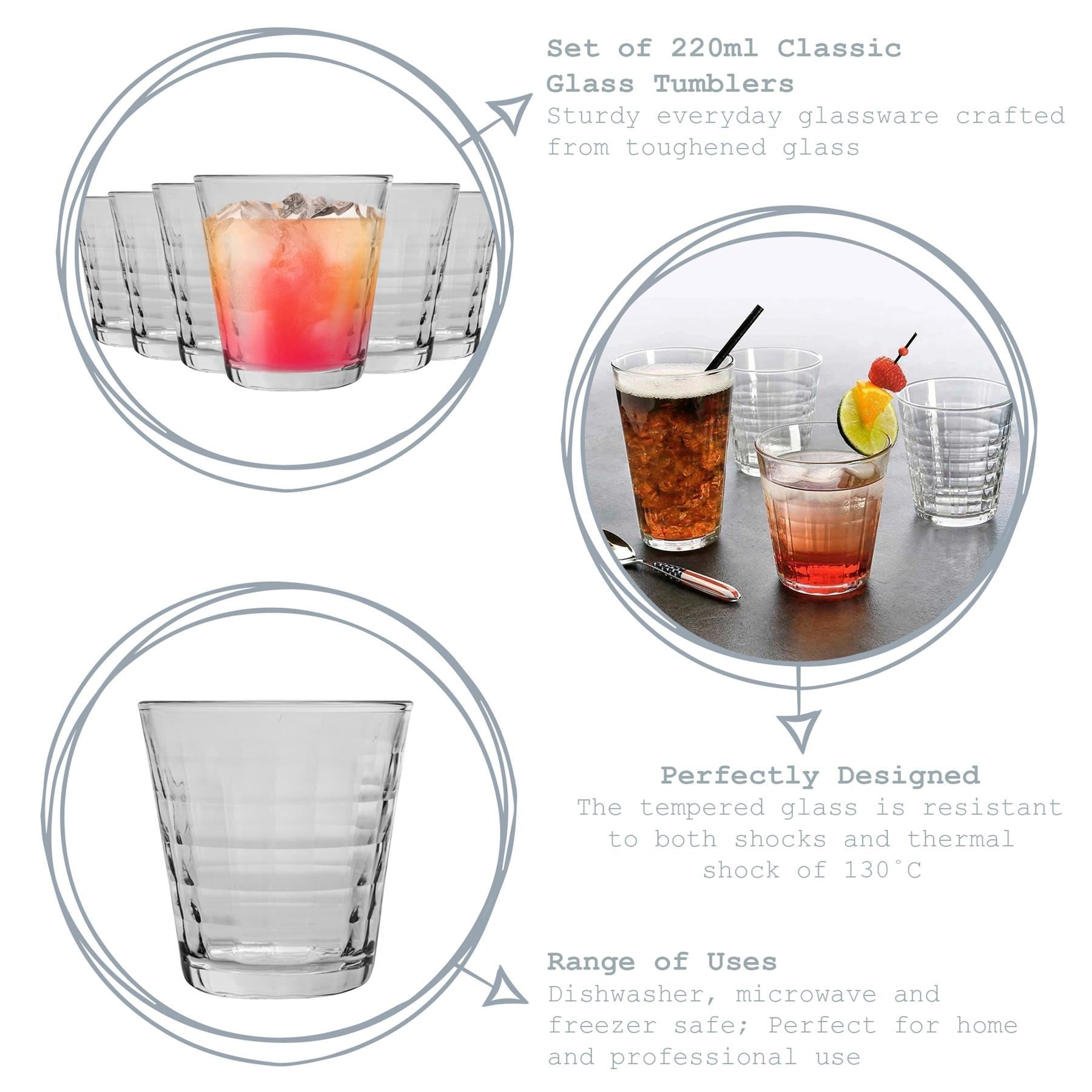 220ml Prisme Tumbler Glasses - Pack of Six