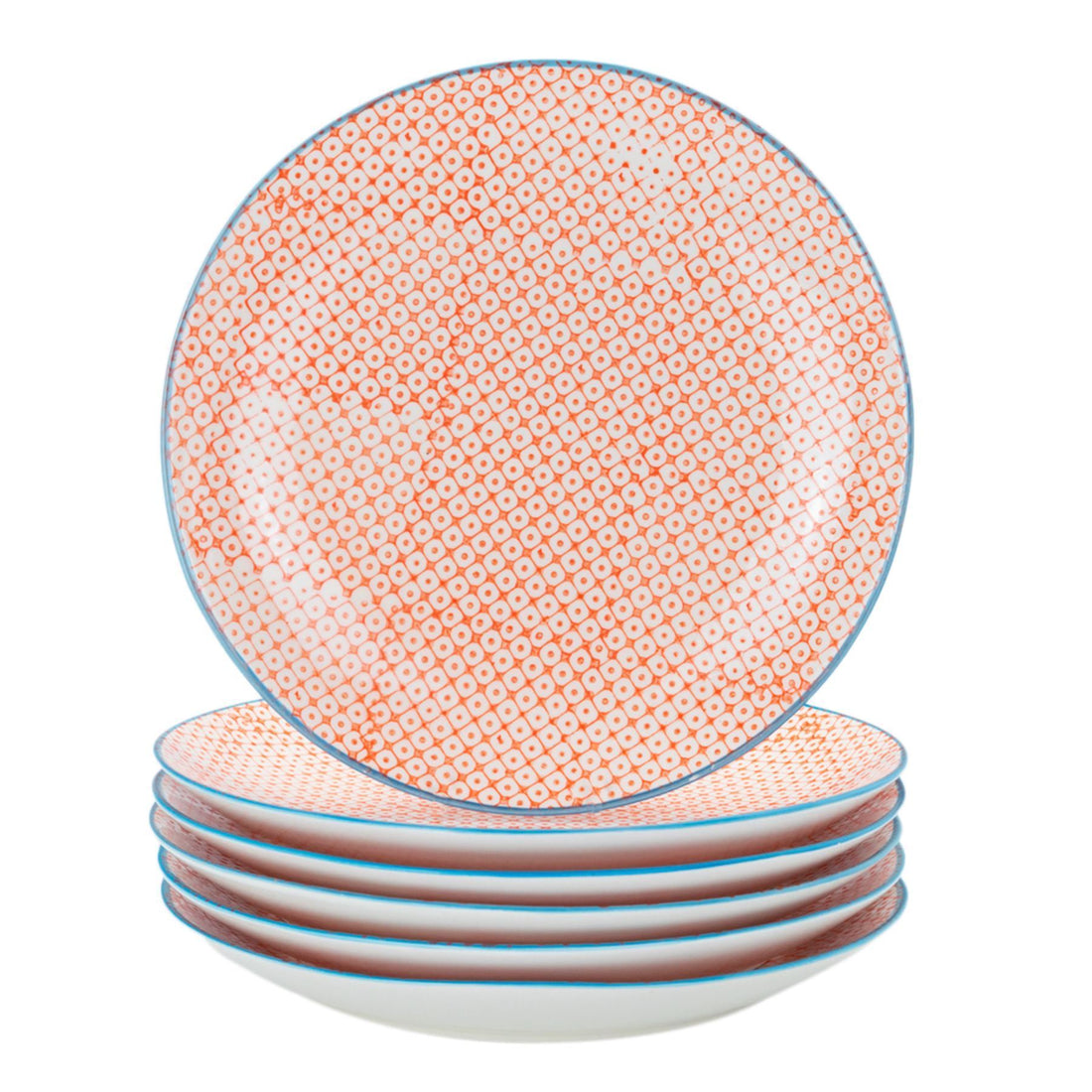 Orange 25.5cm Hand-Printed Stoneware Dinner Plates - Pack of 6