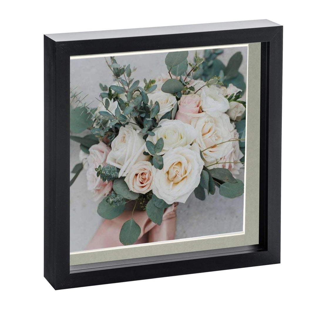 Black 10" x 10" Shadow Box Photo Frame with 8" x 8" Grey Mount