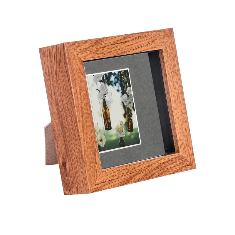 Dark Wood 4" x 4" 3D Box Photo Frame with 2" x 2" Mount - By Nicola Spring