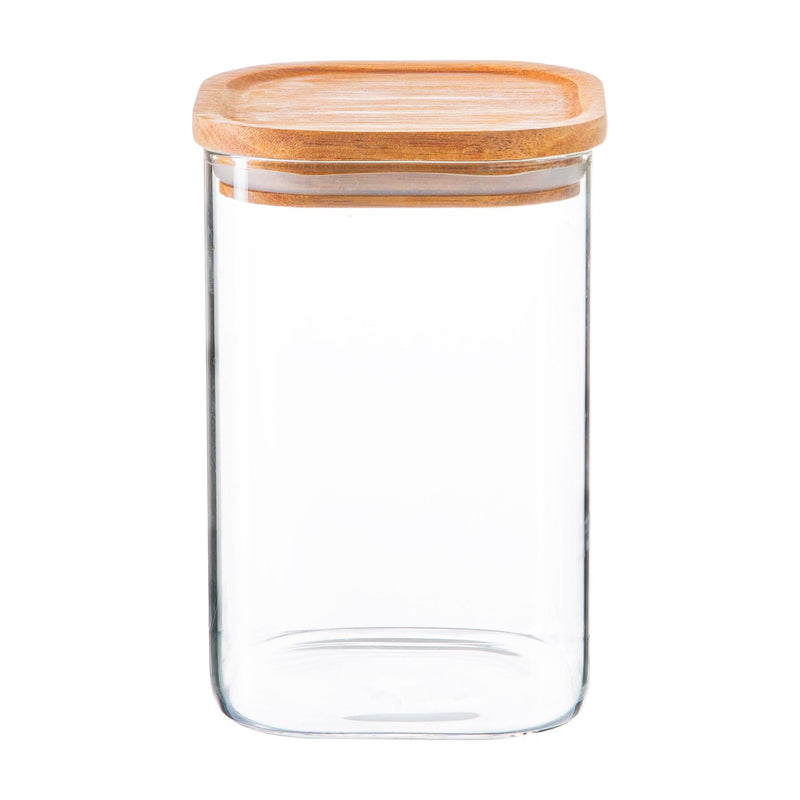 1L Square Glass Storage Jar with Wooden Lid - By Argon Tableware