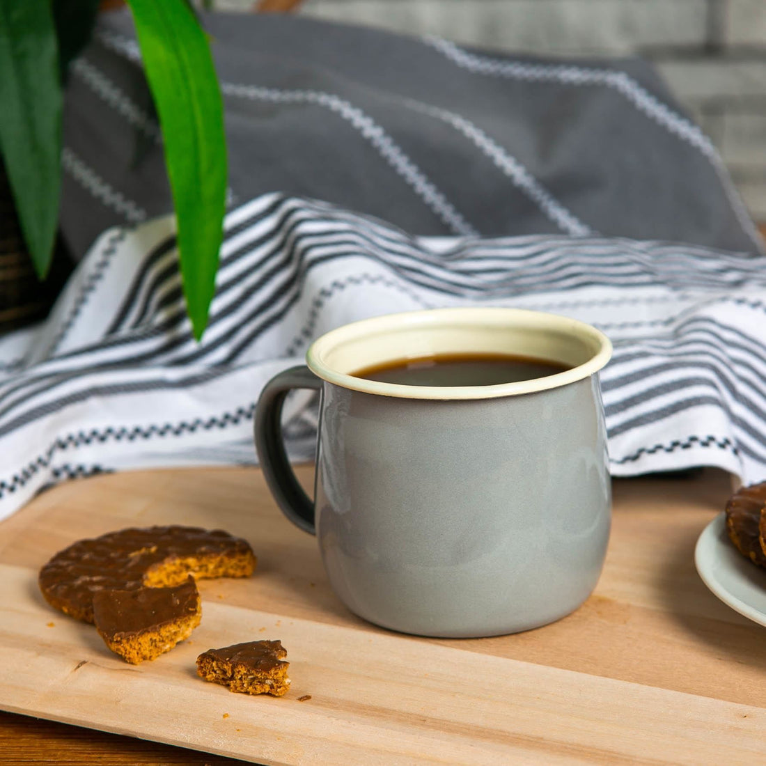 375ml Grey &amp; Cream Enamel Belly Mugs - Pack of 6