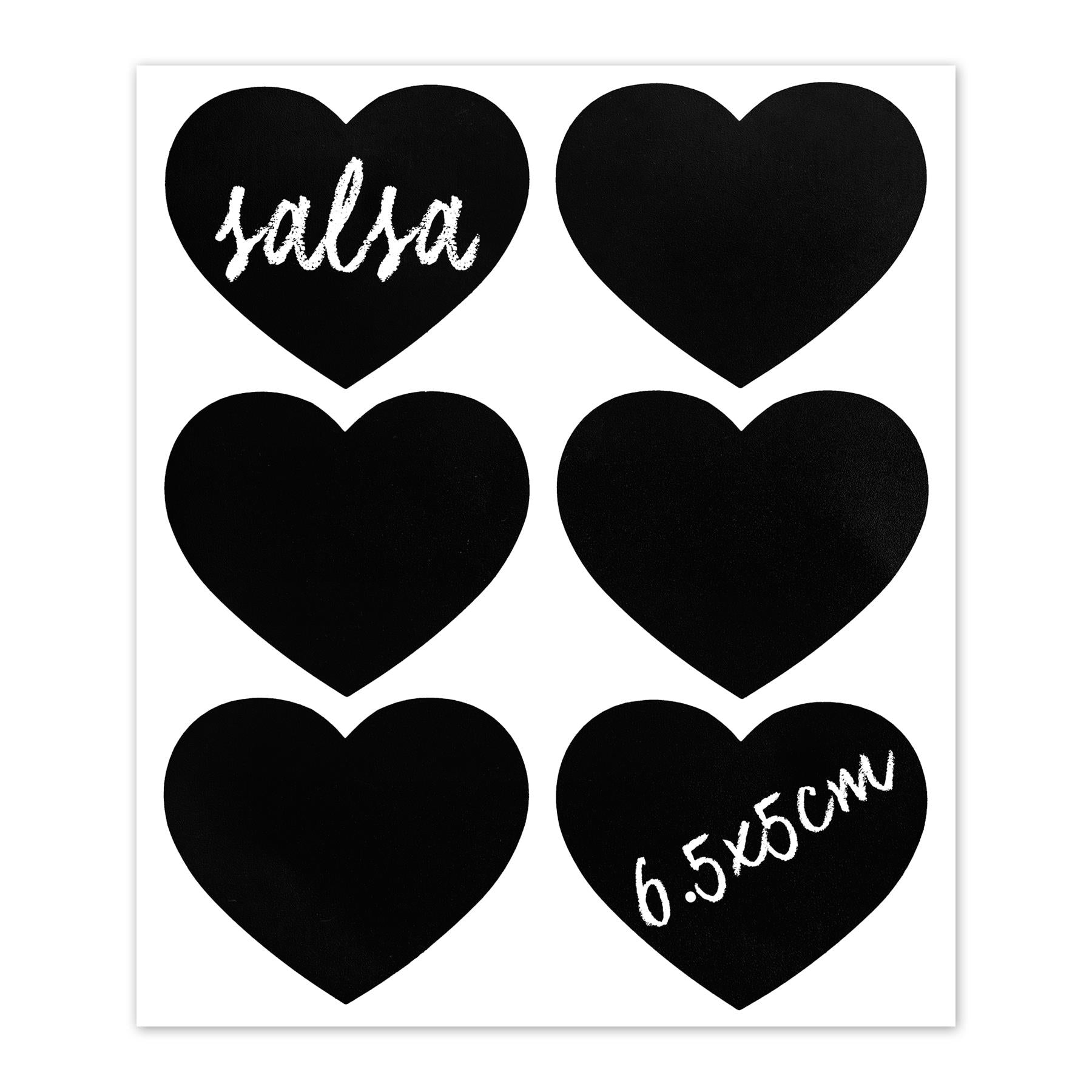 Large Black Heart Chalkboard Storage Jar Labels - Pack of Six