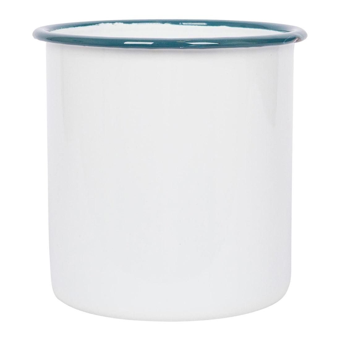 15.5cm White Enamel Utensil Holder with Green Rim