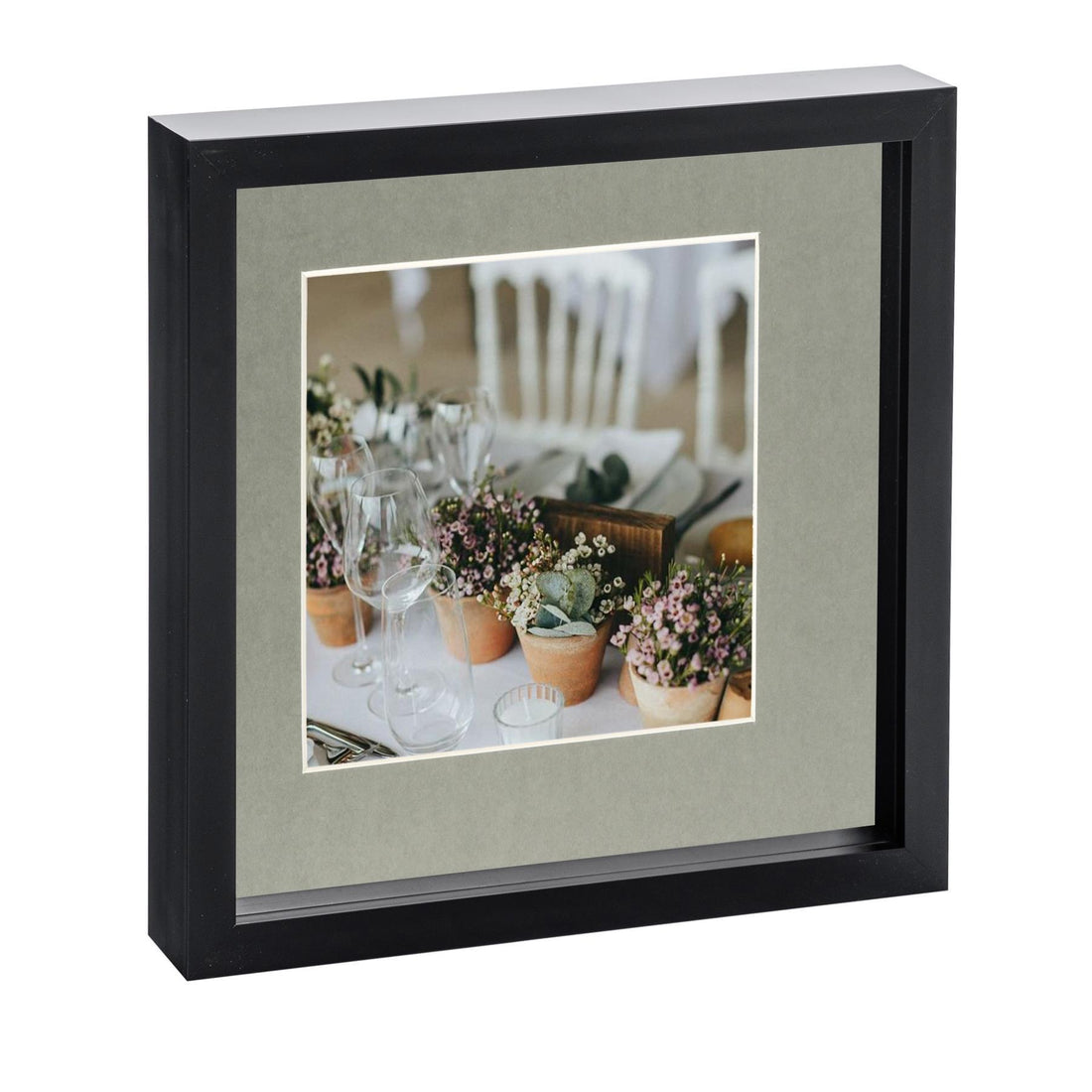 Black 10" x 10" Shadow Box Photo Frame with 6" x 6" Grey Mount