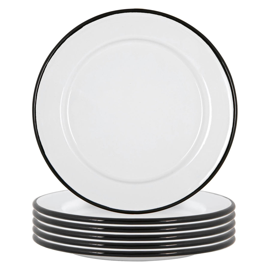 20cm White &amp; Black Enamel Side Plates - Pack of 6