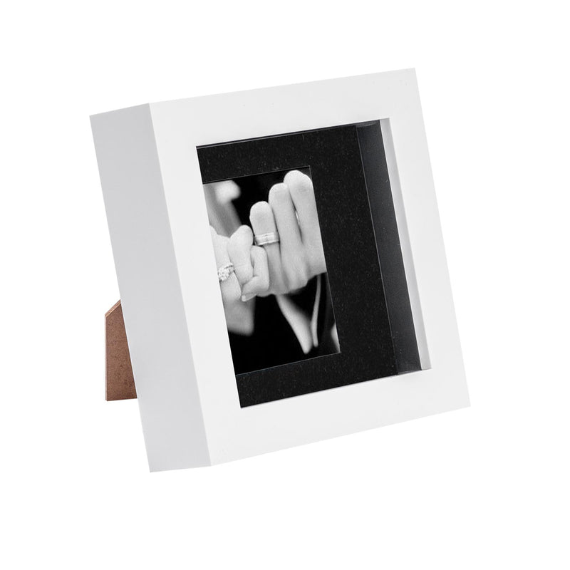 4" x 4" White 3D Box Photo Frame with 2" x 2" Mount & Black Spacer - By Nicola Spring