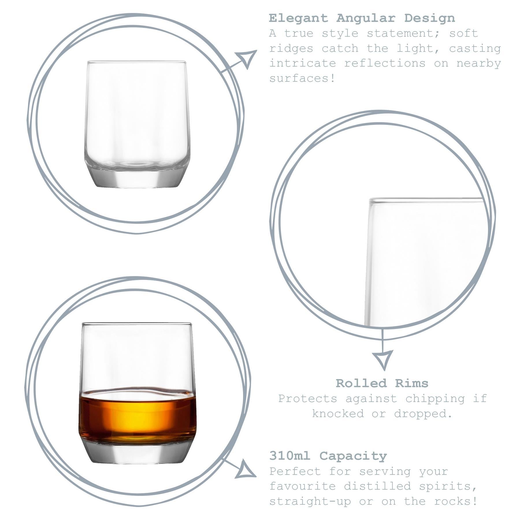 310ml Diamond Whisky Glasses - Pack of Six