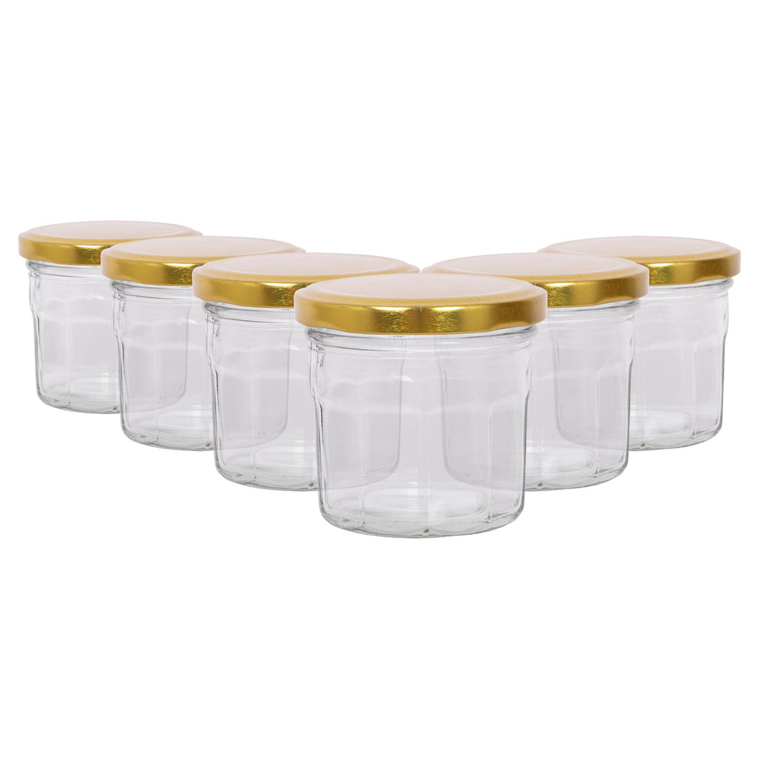 130ml Octagonal Glass Jam Jars with Gold Screw-Top Lids - Pack of 6