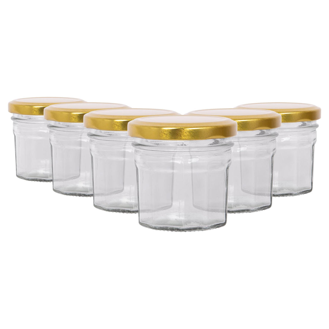 90ml Octagonal Glass Jam Jars with Gold Screw-Top Lids - Pack of 6