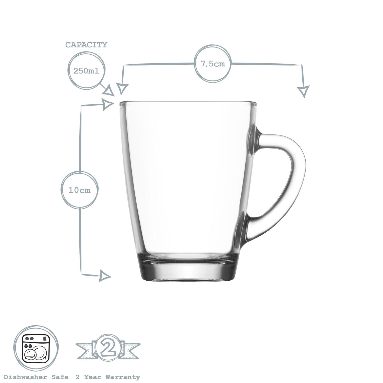 250ml Vega Glass Coffee Mugs - Pack of Six