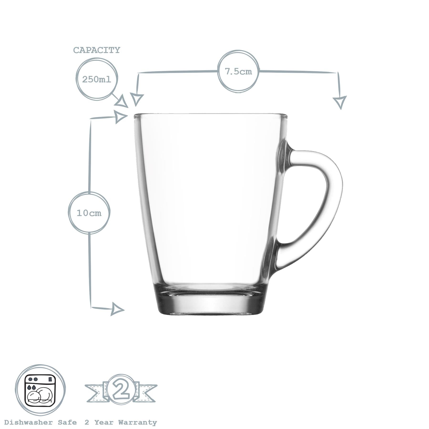 250ml Vega Glass Coffee Mugs - Pack of Six