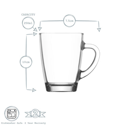 250ml Vega Glass Coffee Mugs - Pack of Six