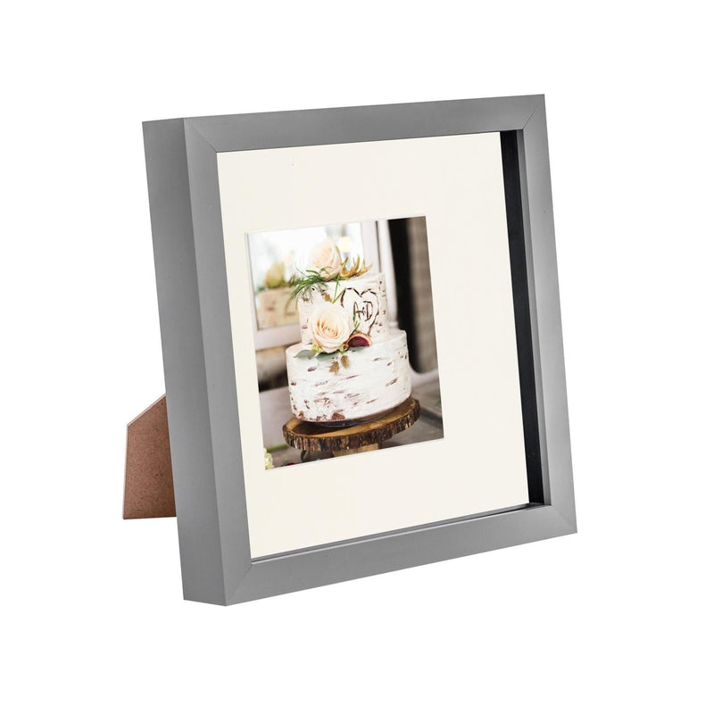 8" x 8" Grey 3D Box Photo Frame with 4" x 4" Mount - By Nicola Spring