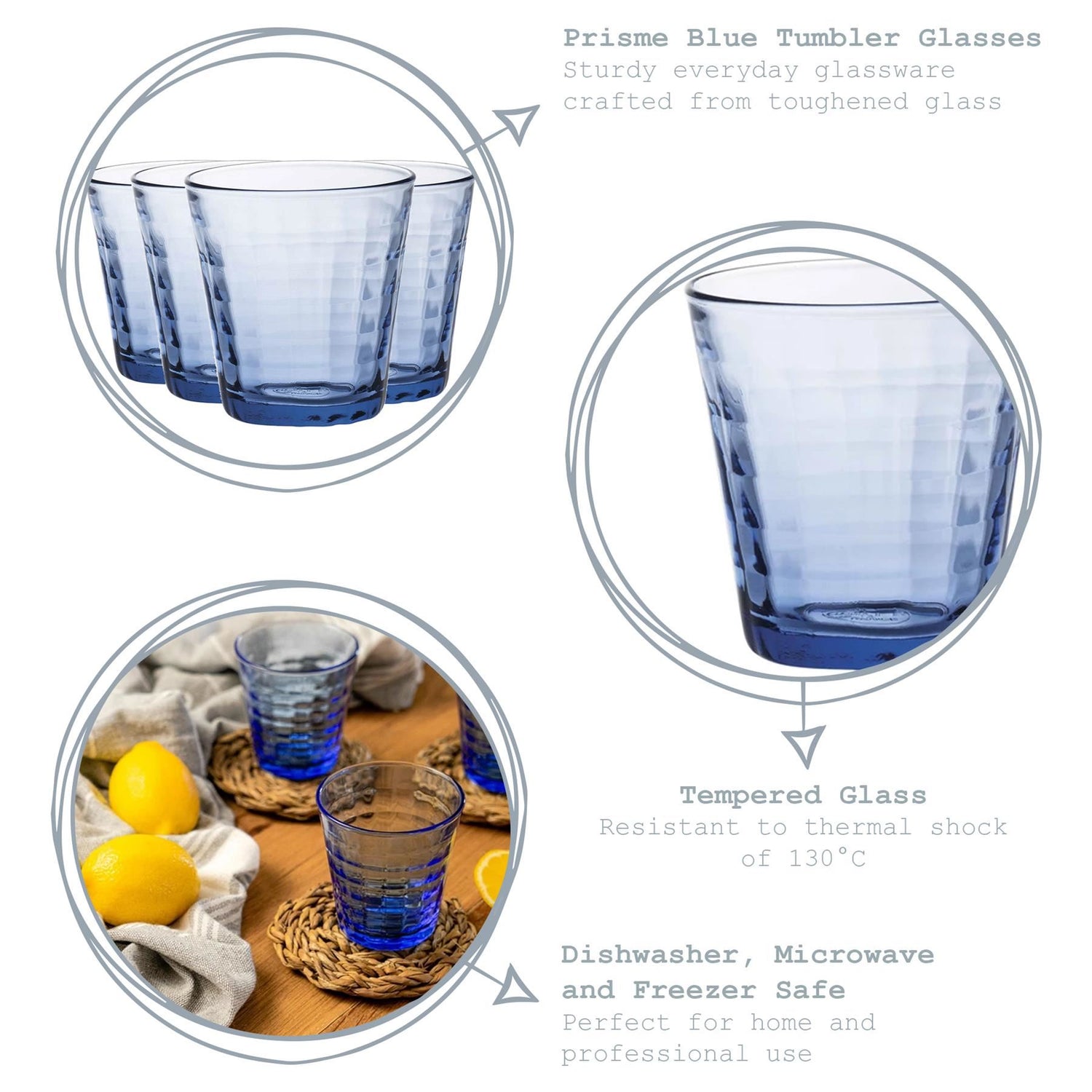 220ml Blue Prisme Water Glasses - Pack of Four