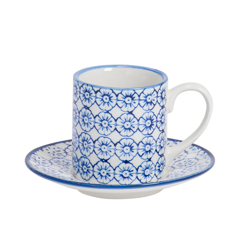 65ml Hand Printed China Espresso Cup & Saucer Set - By Nicola Spring