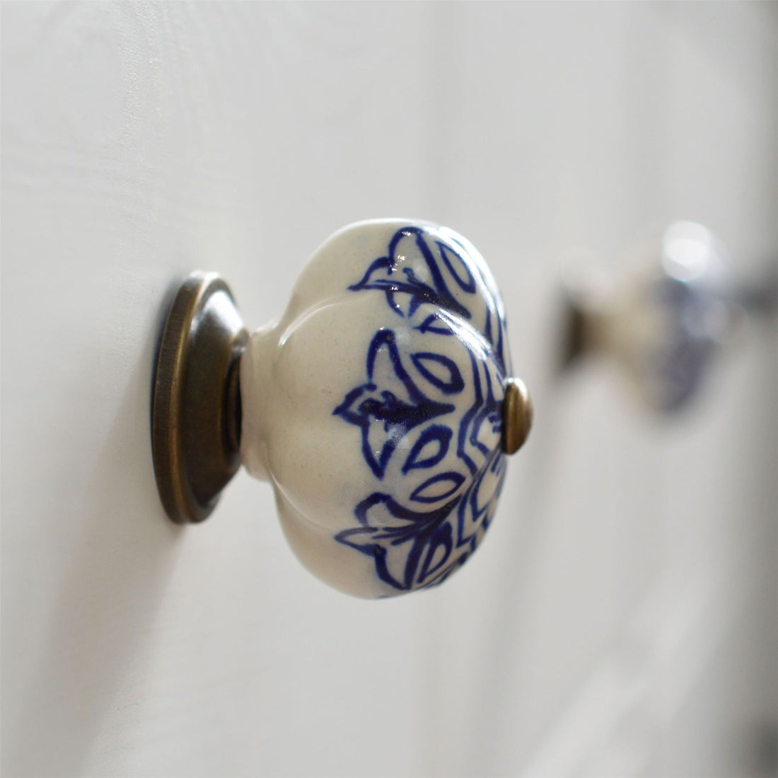 Navy 4.5cm Vintage Floral Ceramic Cabinet Knob