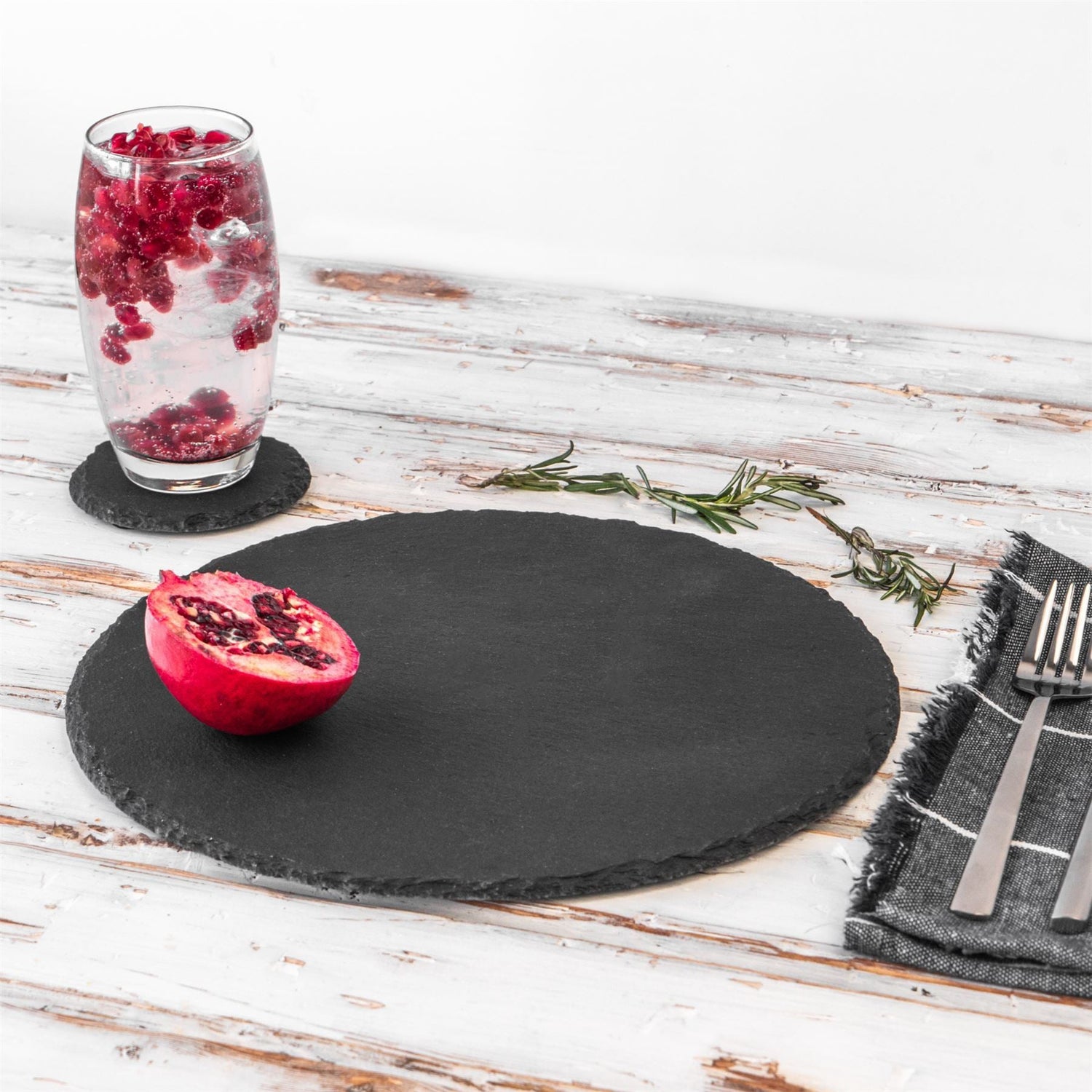 12pc Black Round Slate Placemat &amp; Coaster Sets