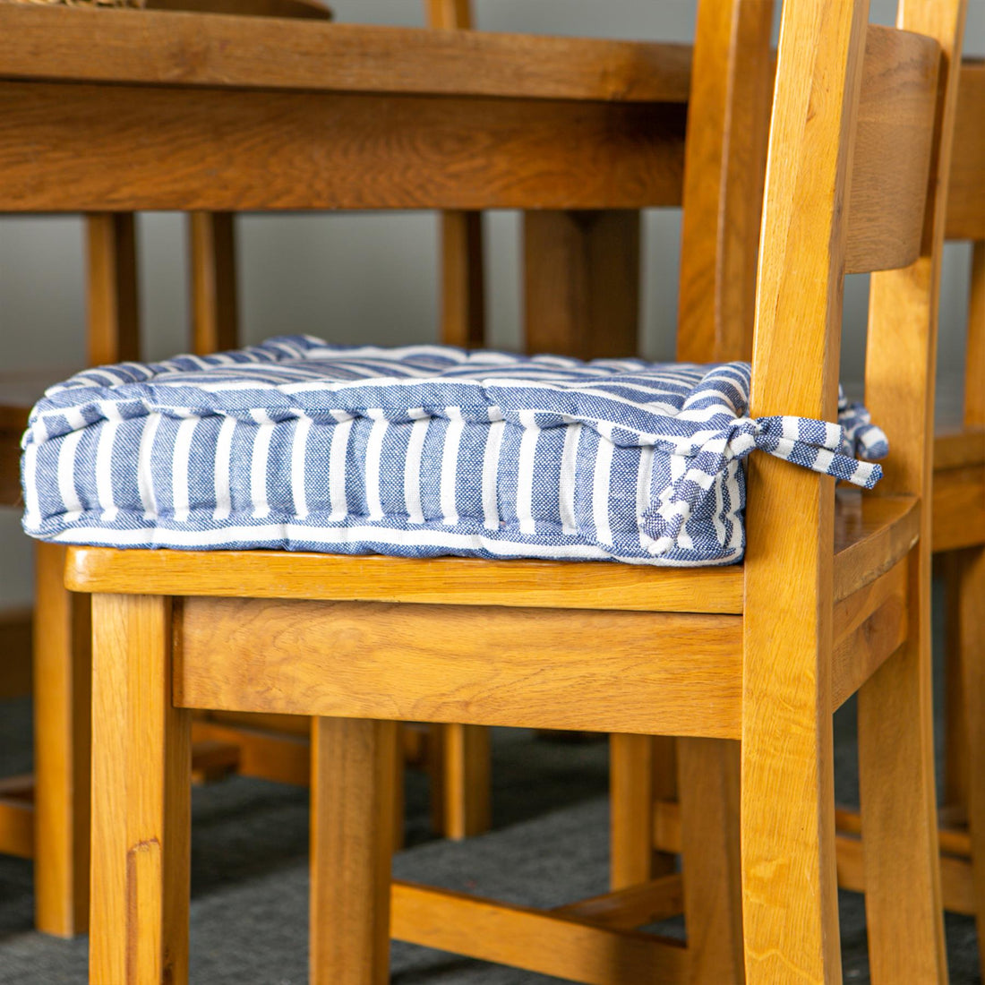 Blue Striped 40cm French Mattress-Style Seat Cushion