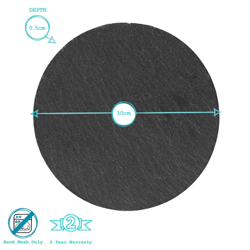 Black Round Linea Slate Coasters - Pack of Six - By Argon Tableware